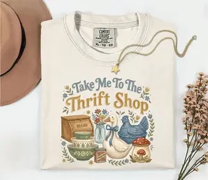 Comfort Colors Take Me To The Thrift Shop T-Shirt, Vintage Thrifting Unisex TShirt, Retro Graphic Top, Funny Thrift Lover Tee - All In Print
