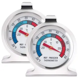 Large Dial Refrigerator Freezer Thermometer, Dual Scale -30~30°C / -20~60°F, Stainless Steel Hanging or Freestanding Fridge Thermometer, Durable Kitchen Food Safety Temperature Gauge for Cooler, Deep Freezer & Beverage Fridge