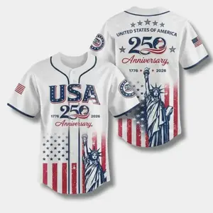 USA 250th Anniversary Baseball Jersey, Patriotic Liberty Print Jersey, 1776–2026 Independence Day Outfit, Unisex 4th of July Sports Jersey Y8V
