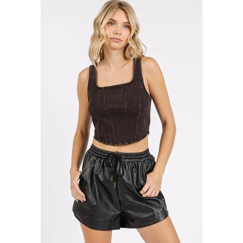 Mittoshop Mineral Wash Corset Crop Stretch Knit Tank