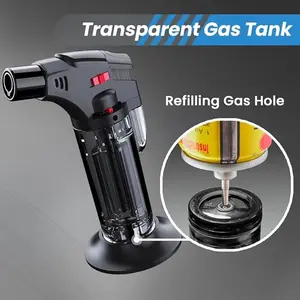 Windproof Lighter With Safety Lock, Refillable Butane Gas Kitchen Lighter, Adjustable, Suitable For Candles, Fireplaces, Campfires, Camping, And Barbecues (Butane Gas Not Included).