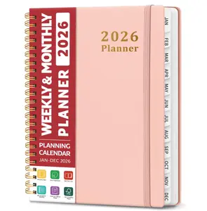 2026 Planner, Weekly and Monthly Calendar Planner, January 2026 - December 2026, Hardcover 2026 Calendar Book with Tabs For Women & Men, Inner Pocket, Spiral Bound, Perfect for Office Home School Supplies - A5 (6.3" x 8.5"), Pink