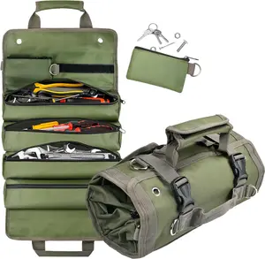 Tool Organizer Bag Heavy Duty Foldable Roll Up Storage with 1 Detachable Pouches Perfect Mechanic Carrying Toolbag for Men Ideal Father's Day Birthday Gift for Dad Him DIY Enthusiasts