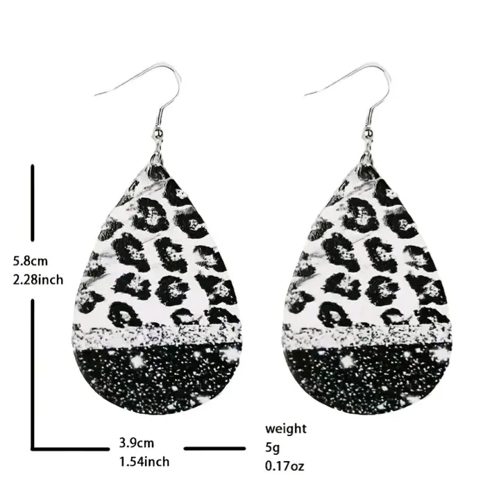 Tear drop black/ white animal print earings Casual
