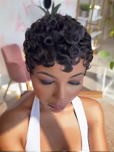 Women's Short Pixie Cut Wig, Human Hair Full Machine Made Wigs, Curly Human Hair Wigs, Stylish and Natural Look, Kinky Curly Wig