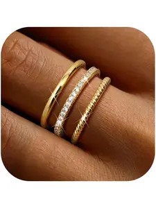 3Pcs Gold Rings for Women Girls 14K Gold Filled Rings Set Stackable Knuckle Finger Rings Engagement Rings Promise Ring Wedding Band Rings Thumb Rings for Women Ladies Rings Jewellery