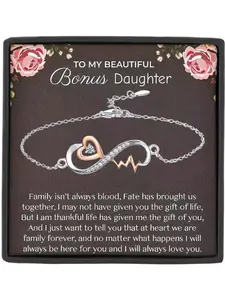 To My Bonus Duaghter Heartbeat Bracelet Gift , Includes Card and Box, Graduation Birthday Christmas Present