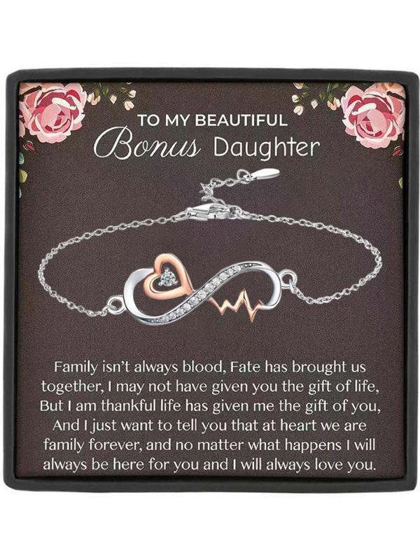 To My Bonus Duaghter Heartbeat Bracelet Gift , Includes Card and Box, Graduation Birthday Christmas Present