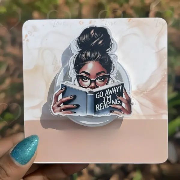 Black Melanin Girl Book Phone Grip, Reading Aesthetic Phone Holder, Cute Reader Accessory, Magnetic Grip Stand, Book Lover Gift, Trendy Girl Phone Grip