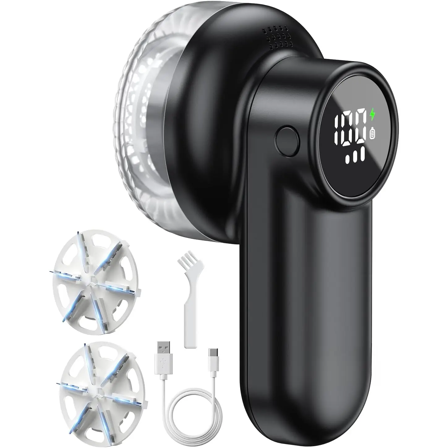 Rechargeable Fabric Shaver, Lint Shaver with Digital Display, Sweater Shaver with 6-Leaf  and Safety Lock, 3-Speeds Defuzzer Remove Fuzz, Pills from Clothes, Furniture, Sofa, Blanket