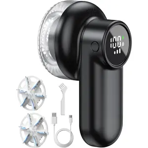 Rechargeable Fabric Shaver, Lint Shaver with Digital Display, Sweater Shaver with 6-Leaf  and Safety Lock, 3-Speeds Defuzzer Remove Fuzz, Pills from Clothes, Furniture, Sofa, Blanket