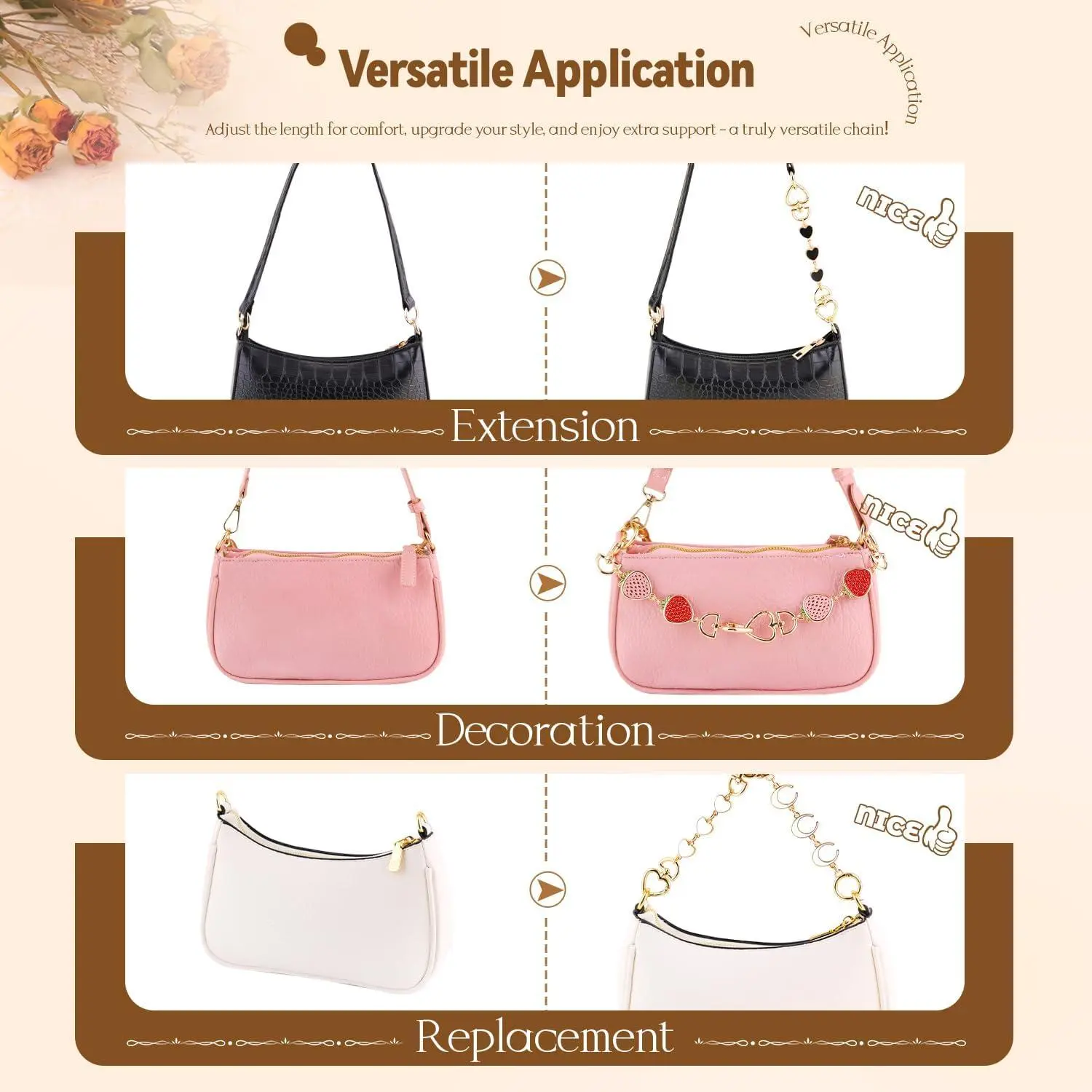 5Pcs Bag Extender Chain (Moon Heart and Pearl) Purse Extender Chains Bag Strap Extender for Handbags Shoulder Bag, Metal Gold Chain Replacement White Black Purse Bag Chains Accessories Mother's Day 5Pcs Bag Extender Chain (Moon Heart and Pearl) Purse Extender Chains Bag Strap Extender for Handbags Shoulder Bag, Metal Gold Chain Replacement White Black Purse Bag Chains Accessories Mother's Day