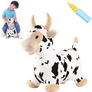 Bouncy Cow Farm Animal Hopper Toys, Toddler Plush Bouncing Inflatable Bouncer, Ride on Hopping Horse, Indoor Outdoor Cowboy Rodeo Birthday Party Decorations Gifts for 2 3 4 Year Old Girls Boys