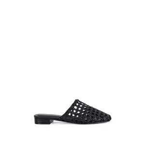 KISMET-BLACK WOVEN FLAT MULE