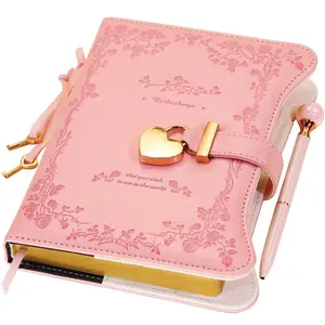 Diary with Lock and Keys for Girls Gift Ideas, 360 Gold Edged Pages Journal for Women, B6 Refillable Notebook for Writing with Pen and Bookmark