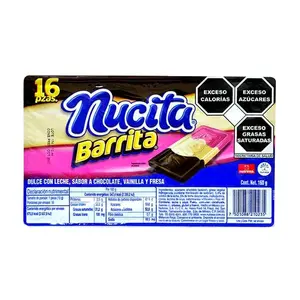 Duvalin Nucita Sweet Bar - 16 Pieces Chocolate Vanilla & Strawberry Flavor Milk Candy 160g