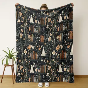 Ghost Library Theme Flannel Blanket, Soft Comfortable Lightweight, All-Season Use, Ideal for Bed Sofa Office School, Easy Care, Flannel Throw Blankets