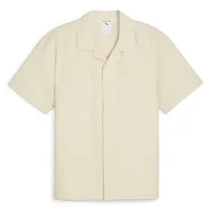 PUMA Mens Made With Quality Seersucker Collared Short Sleeve Button Up Shirt Casual Tops Casual - Off White