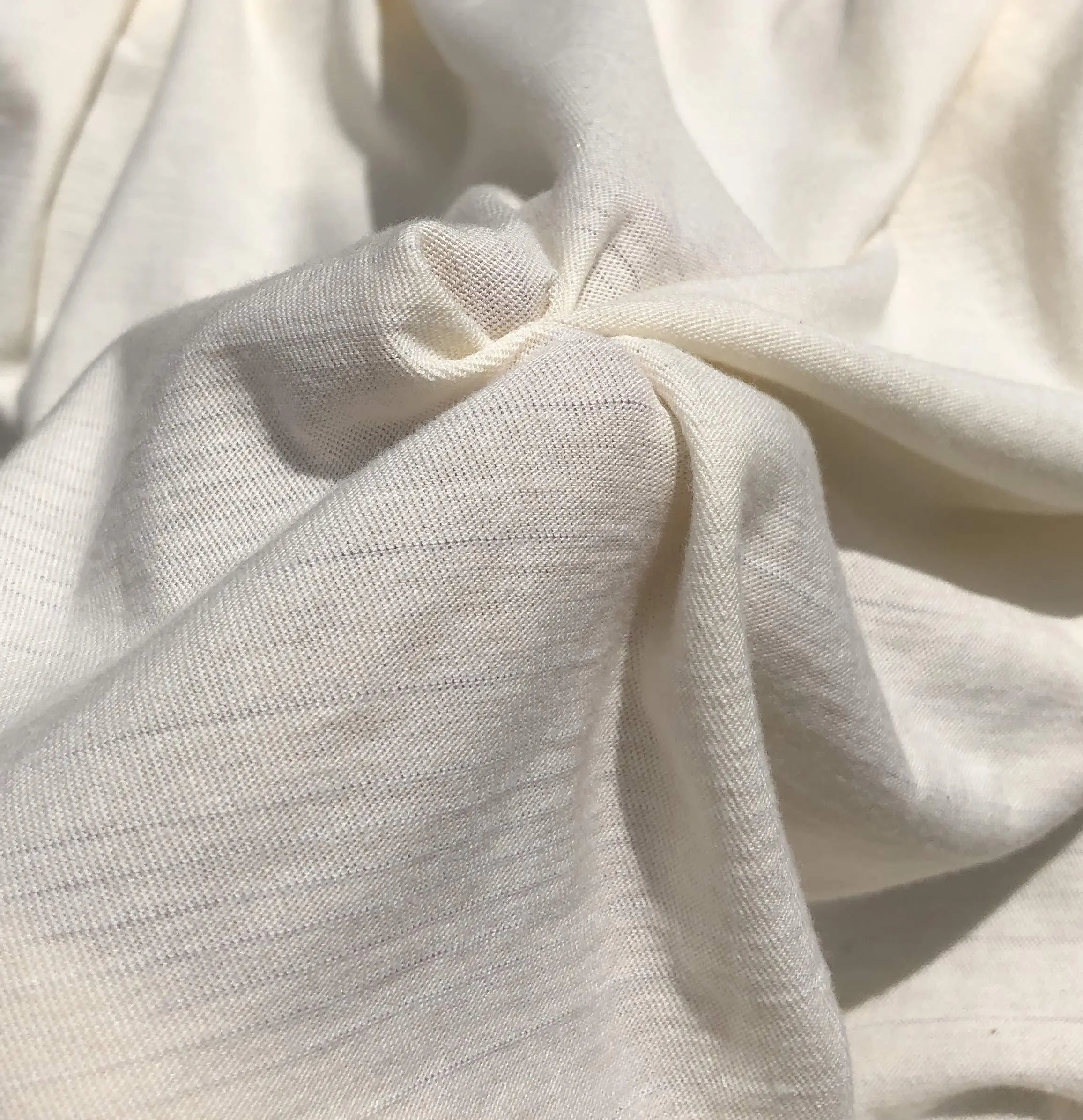 58" Organic Cotton Striped Knit Fabric by the Yard - PFD, Can Be Dyed, Laundered Look, Mechanic Stretch, Ivory White, 9% Polyester, Sewing & Soft Furnishings Supplies