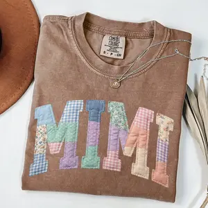 Comfort Colors Printed Patchwork Floral Mimi, T-shirt Grandma Core Tshirt, Faux Mom Tshirt Varsity Mom Tee Quilt Patchwork Mama Tshirt