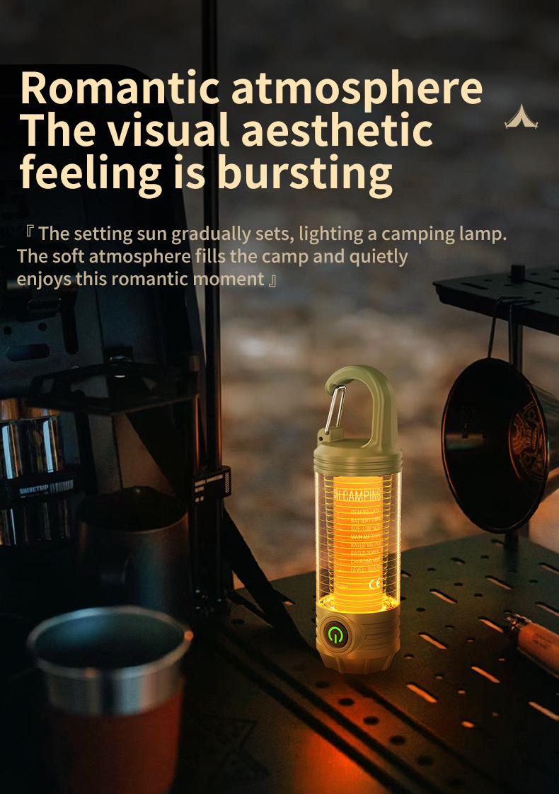 Portable LED Camping Light with Keychain & Hook, Multi-Color Mini Flashlight, Outdoor Atmosphere Lamp for Camping & Hiking