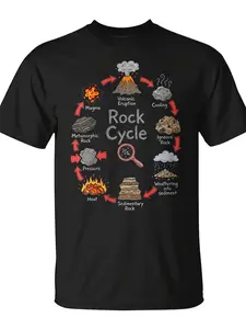 Geology Rock Cycle Chart Earth Science Diagram T-Shirt| Unisex, Casual Crew Neck, Pure 220G, Trendy Streetwear, Comfortable, All-season, Printed with Drawing Pattern