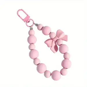 1PC Acrylic Beaded Anti-Lost Wrist Strap Phone Charm With Bow, Keychain For Earphone Bag & Backpack
