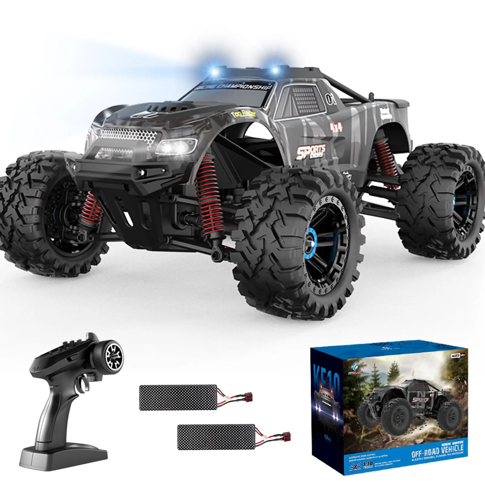 FUUY RC Cars for Adults 1:10 Large Remote Control Car 45KPH High-Speed RC Truck with 2 Batteries All Terrain Waterproof Off Road Fast RC Car with 550 Power Motor Toys Gift for Youth