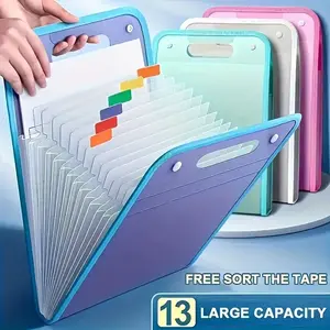 A4 Portable Vertical 13-grid Organizer Bag, 1 Count Thickened Material PP Translucent Finish Folder with Clip Closure Feature, Daily Office Supplies for Test Paper and Data Storage