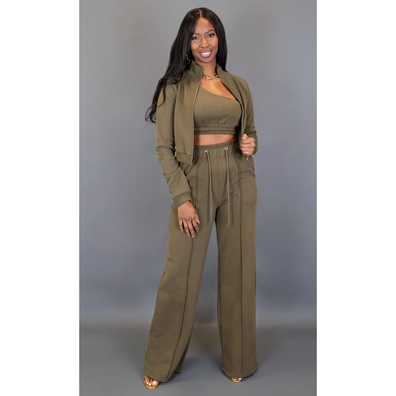 City Vibes Wide Leg Sweatpants - Olive