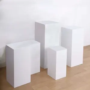 Set of 5 White Metal Rectangular Prop Pedestal Stands For Aisle Decor, Plinth Pillar Display Boxes