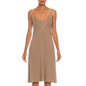 1990S DONNA KARAN Brown Wool Blend Knit Ribbed Original Sample Dress