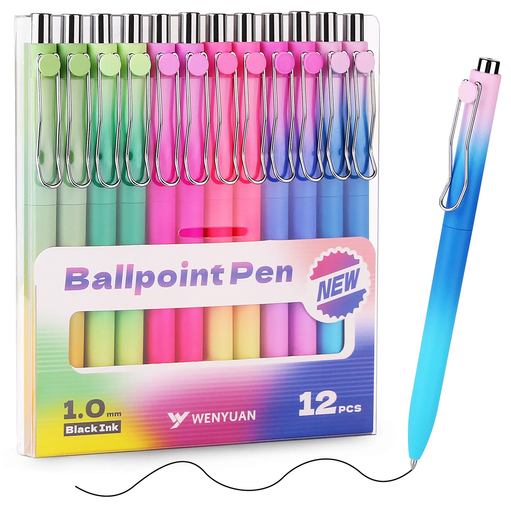 WY WENYUAN Cute Pastel Ballpoint Pens, Fine Point Smooth Writing, Colorful Pens, Black Ink 1.0 mm Journaling Pens Office Supplies for Women & Men, Note Taking, Colored Pens For Note Taking, Elegant Student Pen