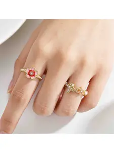Spring Sakura Pearl Open Ring Set, Sweet Fresh Style, Versatile Luxurious Two-Piece, Women's Fashion Accessory