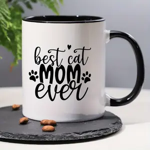 1 piece, 3A grade, best cat MOM ever, funny humorous morning coffee mug with lovely cat paw pattern for mama, 11 oz ceramic decorative tea cup ideal birthday gift for office/ house living/ party/ anniversary for friend, cat lovers