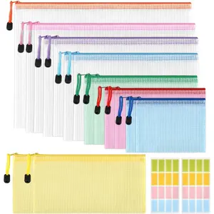 15Pcs PVC Material Document Wallets A4/A5/A6/B4/B5/B6/B8/Bills with Labels, Colourful Waterproof Document Bags for Documents, Cosmetics