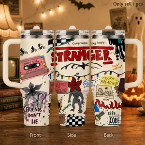 Hawkins Retro 80s Stranger Vacuum Flasks 40oz 3rd Gen Vacuum Insulated Stainless Steel Tumbler Cup with Handle Straw Lid for Gifts