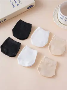 6 Pairs Women Plain Half Toe Socks, Casual Fashion Breathable Sweat-Absorbent Non-Slip Socks, Ideal for High Heels & Flats, Daily Wear, Womenswear