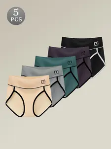 QUASTI 5 Pack High Waist Women's Cotton Briefs with Color block Trim Design Athletic Womenswear,Comfy Breathable Soft Fabric Sportswear, Highly Elastic Tummy Control Hip Lifting Panties, Elegant Fashionable Women's Briefs, S-XXL Activewear Silky