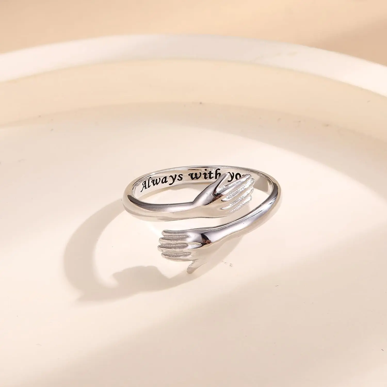 925 Sterling Silver Hug Ring for Women Men Adjustable Hugging Hands Open Love Promise Friendship Wedding Ring