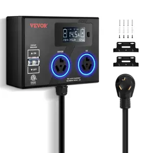 VEVOR NEMA Splitter for Dryer and EV,  , 3-Color LED Indicator, 240V Smart Power Distribution, With NEMA 10-30 Plug, Two NEMA 10-30 Outlets, 3.4 in LCD Screen, Max 24A Dryer EV, Tested to ETL Standard