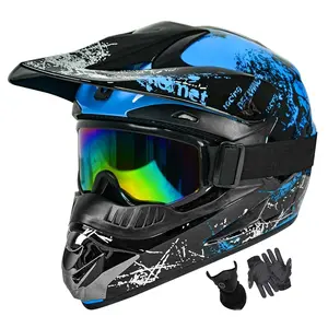 Spark Dirt Bike Motorcycle Helmets Youth Kids Adult - Men Women Off-Road ATV BMX Full Face Helmet w/ Goggles, Gloves & Mask, DOT Approved