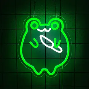 Cute Frog with Dagger Neon Signs Fat and Plump Animal Holding Knife LED Light Sign “11.02x9.65” Funny Frog Neon Lights for Kids room Children Bedroom Nursery Party Wall Decor