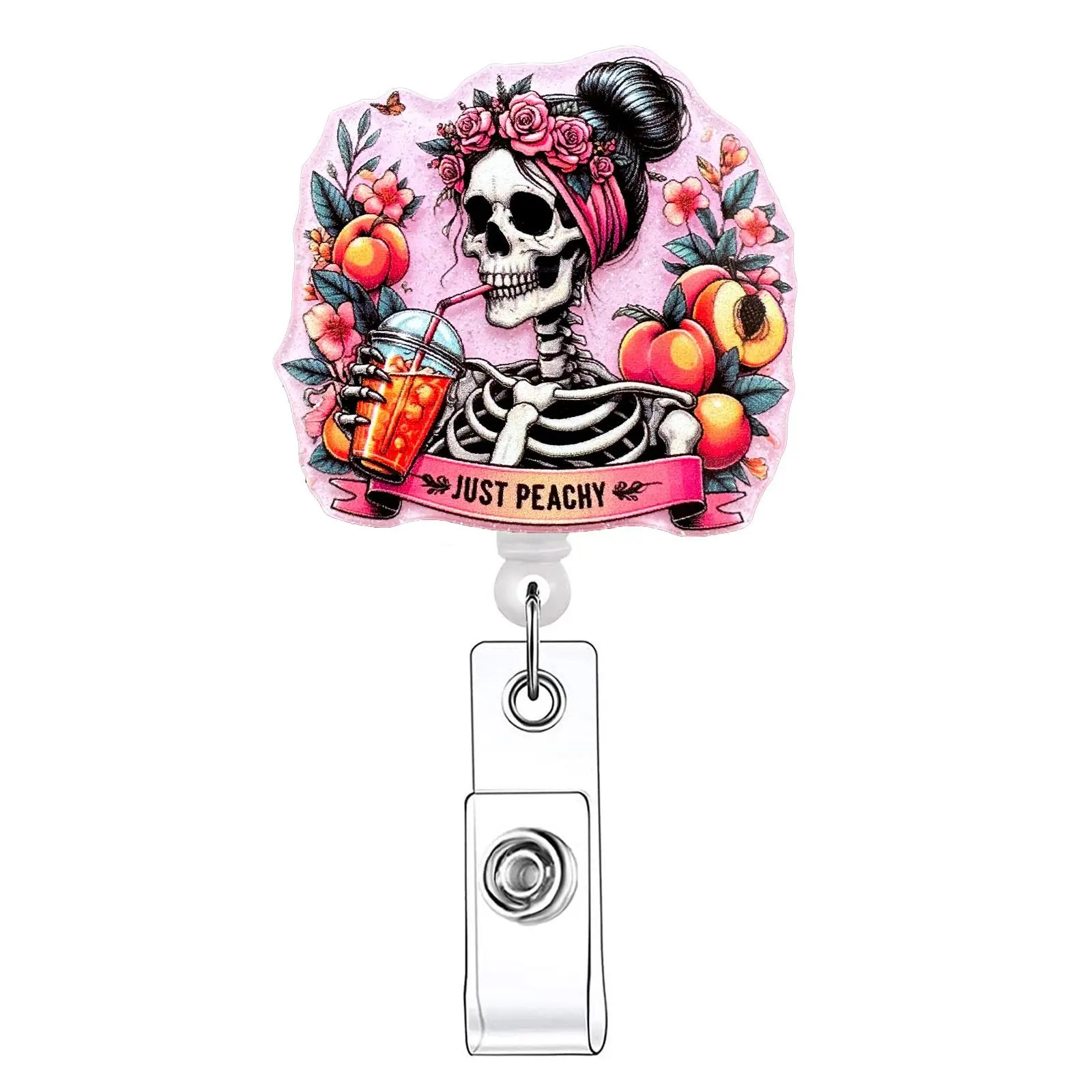 Skull Pattern Retractable Badge Reel, Badge Reels Retractable, 1 Count/20pcs Acrylic ID Holder with Clip for Nurses, Doctors, Students & Office Staff, Halloween