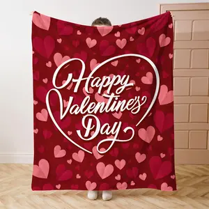 Valentines Day throw Blanket Dark Red Pink Heart Pattern   Lightweight Fuzzy Plush Fleece Blankets 40x50