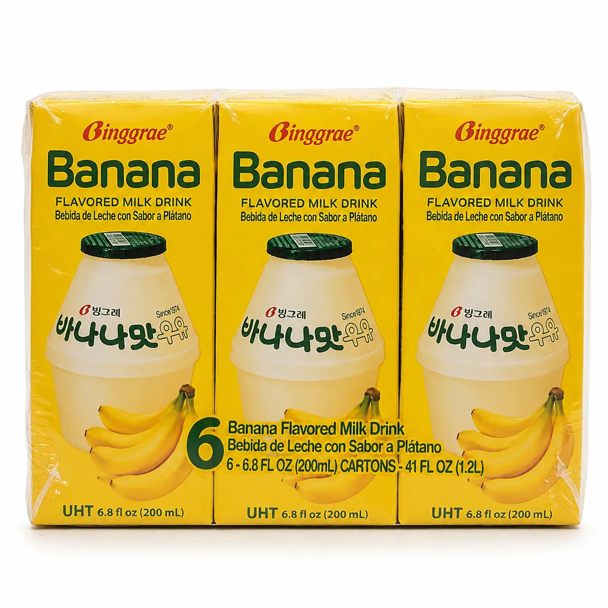 Binggrae UHT Banana-Flavored Milk Drink, 200 ml x 6 Pack
