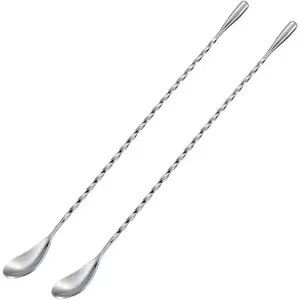 2-Piece Bar Spoon Cocktail Mixing Stirrers – 12-Inch Stainless Steel Long Handle, Silver – Perfect for Drinks and Cocktails Kitchen Utensils