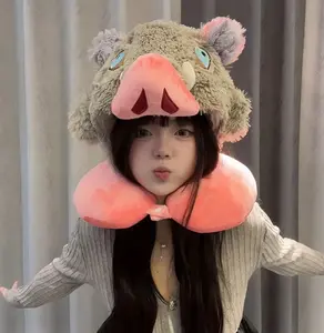 anime theme PIG hat with neck pillow for travel combo