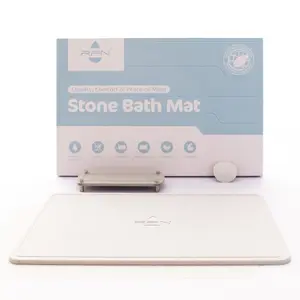 RPN Stone Bath Mat Non-Slip Fast-Drying Mat for Kitchen Counter Tub & Bathroom Floor Super Absorbent Diatomaceous Earth Shower Mat With Sink Caddy Organizer -Light Gray 23.5x15 Household