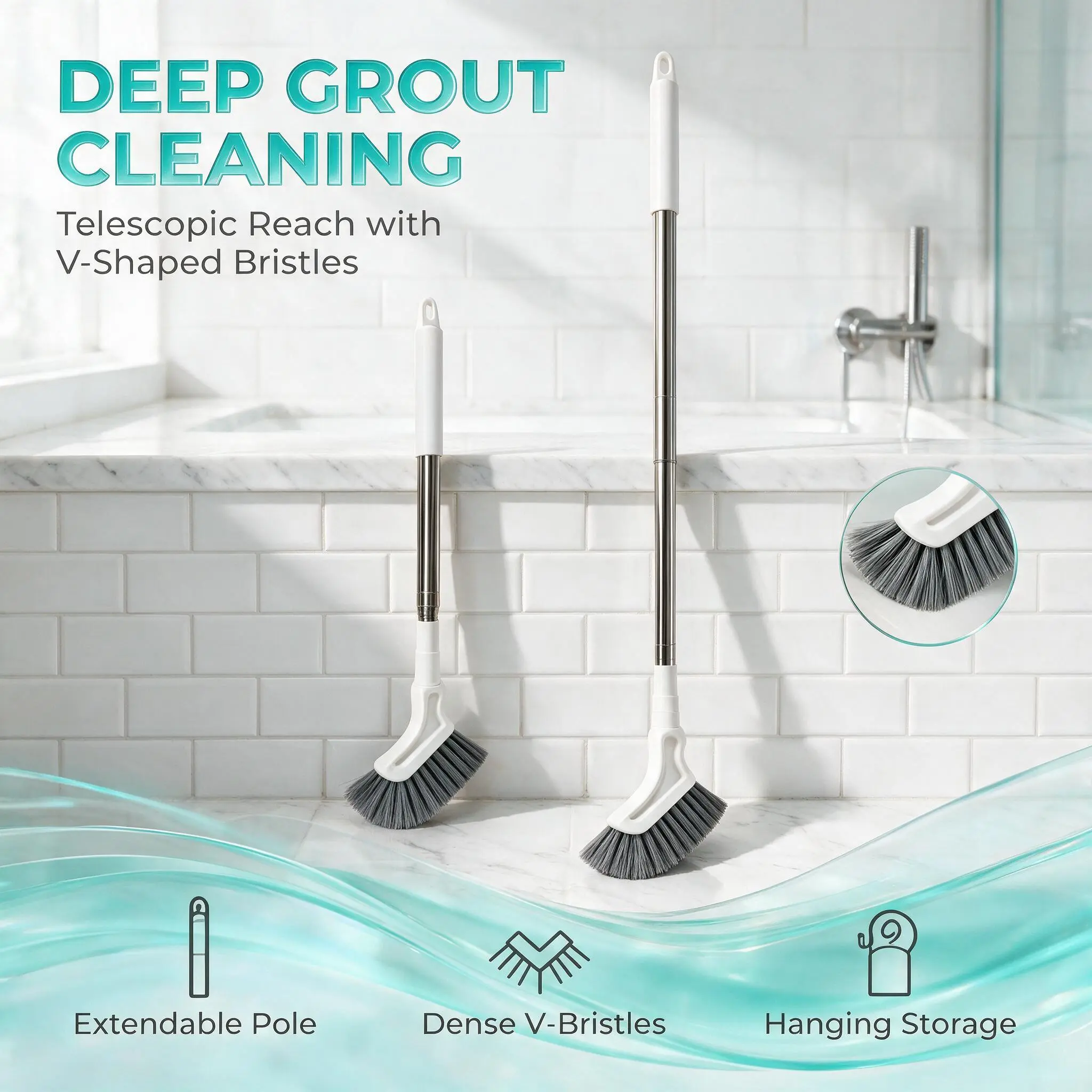 Extendable Gap Cleaning Brush, L-shaped Long Handle Grout Cleaner Brush, Adjustable Length , Hard Bristle Crevice Scrub Brush for Bathroom, Tile, Floor, Toilet Corners, Household Deep Cleaning Tool